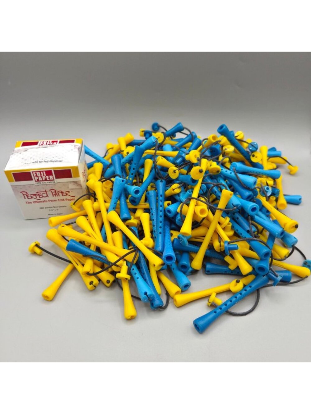 Blue Yellow Perm Rods With Fuji Perfect Perm End Paper Bundle 166 Rods
